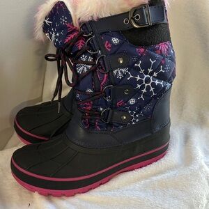 Dream Pairs Kids Navy Blue and Pink Snow Boots with Fur Trim